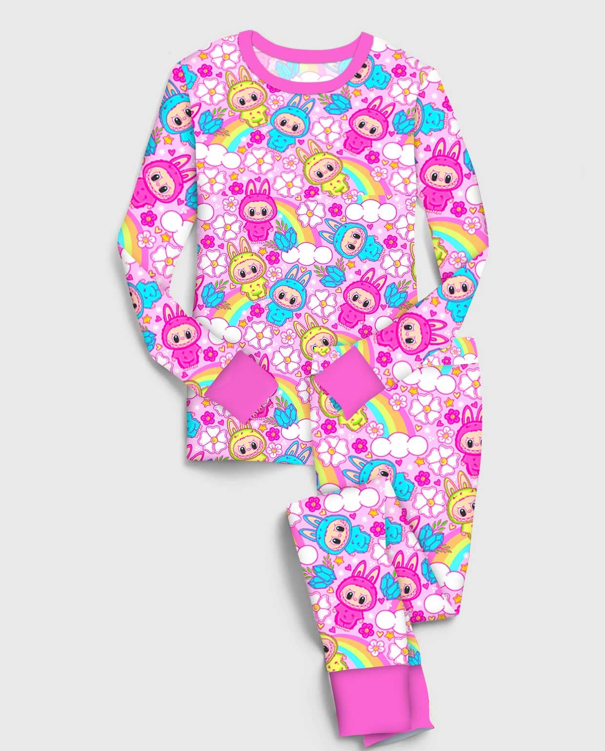 (Custom Design Preorder MOQ 5 Each Design) Cartoon Labub* Rainbow Print Pajamas Sets Mom and Me Matching Clothes