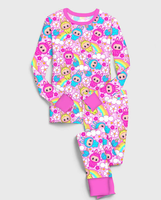 (Custom Design Preorder MOQ 5 Each Design) Cartoon Labub* Rainbow Print Pajamas Sets Mom and Me Matching Clothes
