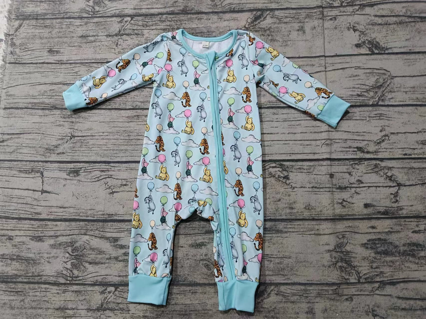 (Custom Design Preorder MOQ 3) Cartoon Animals Blue Print Baby Sleeper Zipper Romper