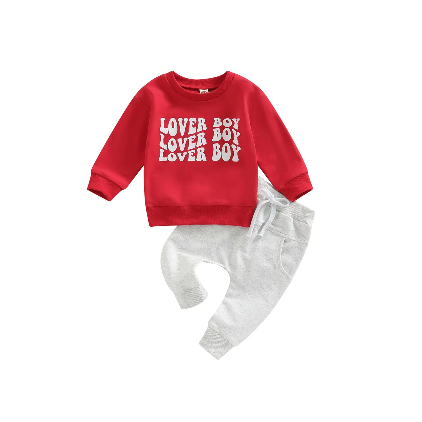 (Custom Design Preorder MOQ 5) Lover Boy Red Top White Pants Boys Clothes Set