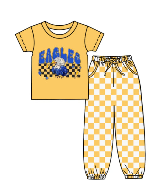 (Custom Design Preorder MOQ 5) Team's Eagles Top Plaid Joggers Kids Clothes Set