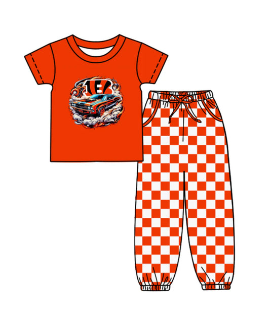 (Custom Design Preorder MOQ 5) Team's B Tigers Top Plaid Joggers Kids Clothes Set