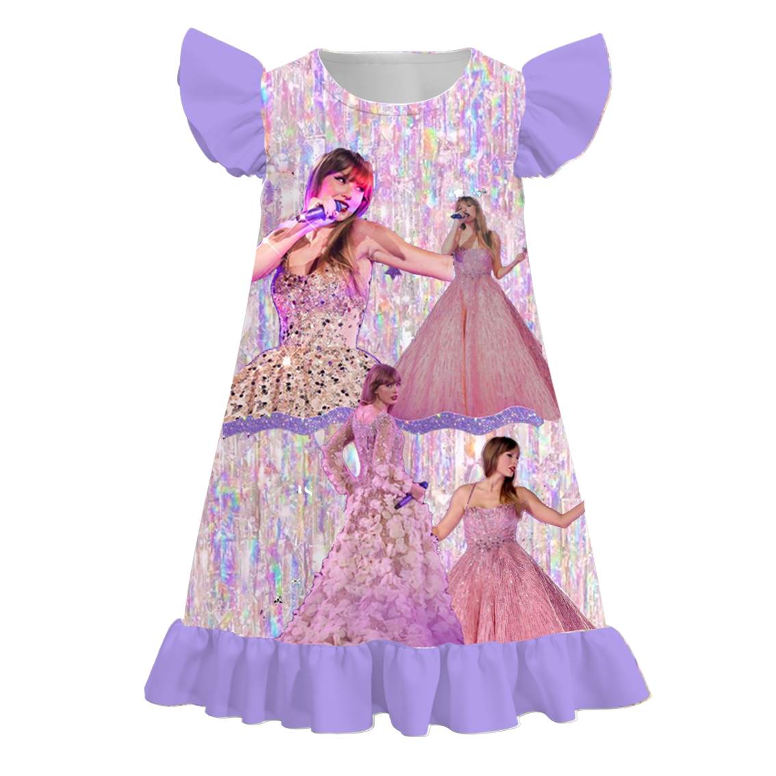 (Custom Design Preorder MOQ 5) Singer Swiftie Purple Print Girls Knee Length Summer Dress