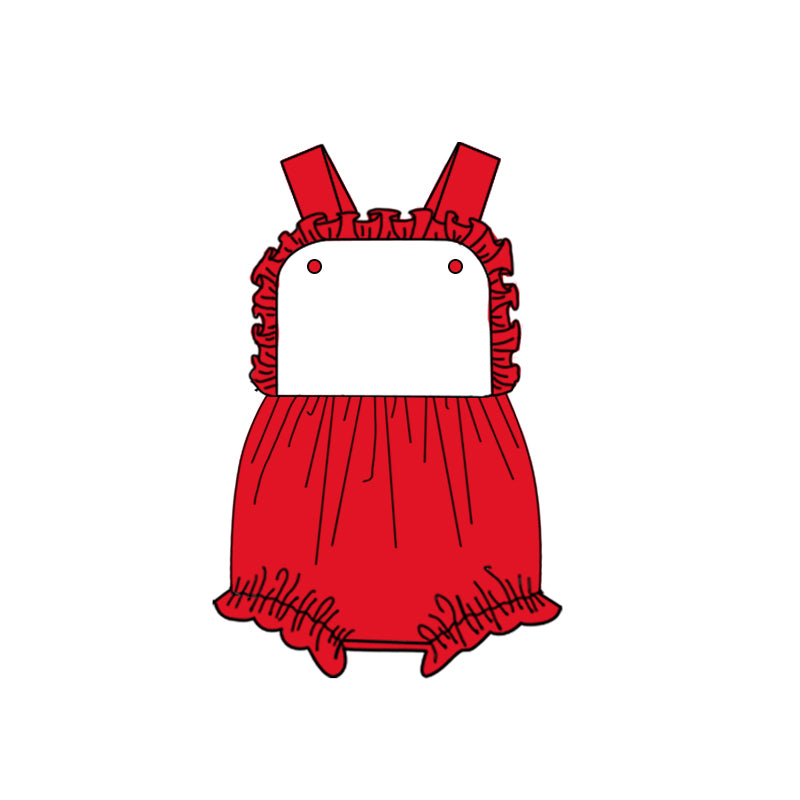 (Custom Design Preorder MOQ 5) Red Color Baby Girls 4th of July DIY Romper