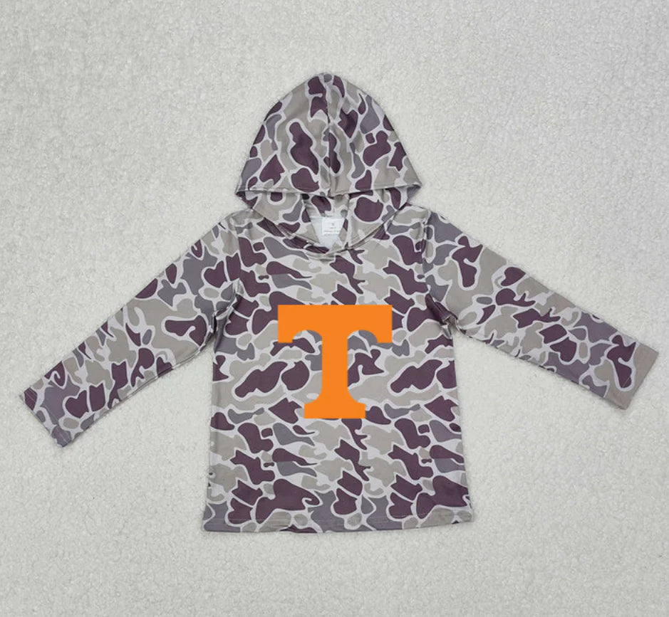 (Custom Design Preorder MOQ 5) Team Tennessee Brown Camo Print Kids Long Sleeve Hoodie Top