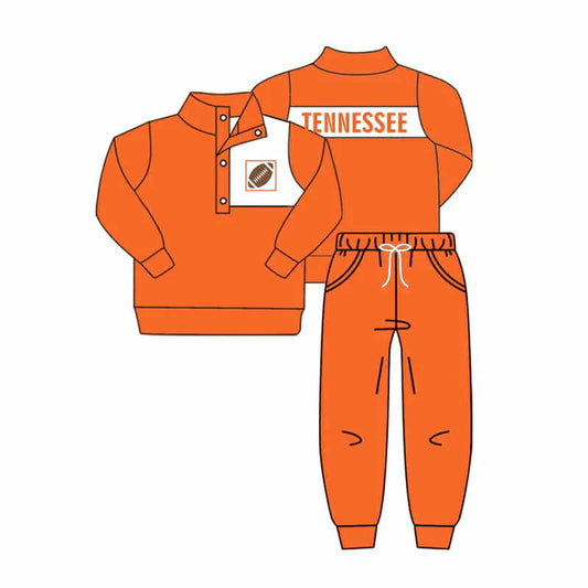 (Custom Design Preorder MOQ 5) Team's Tennessee Orange Print Pullover Top Pockets Pants Boys Fall Clothes Set