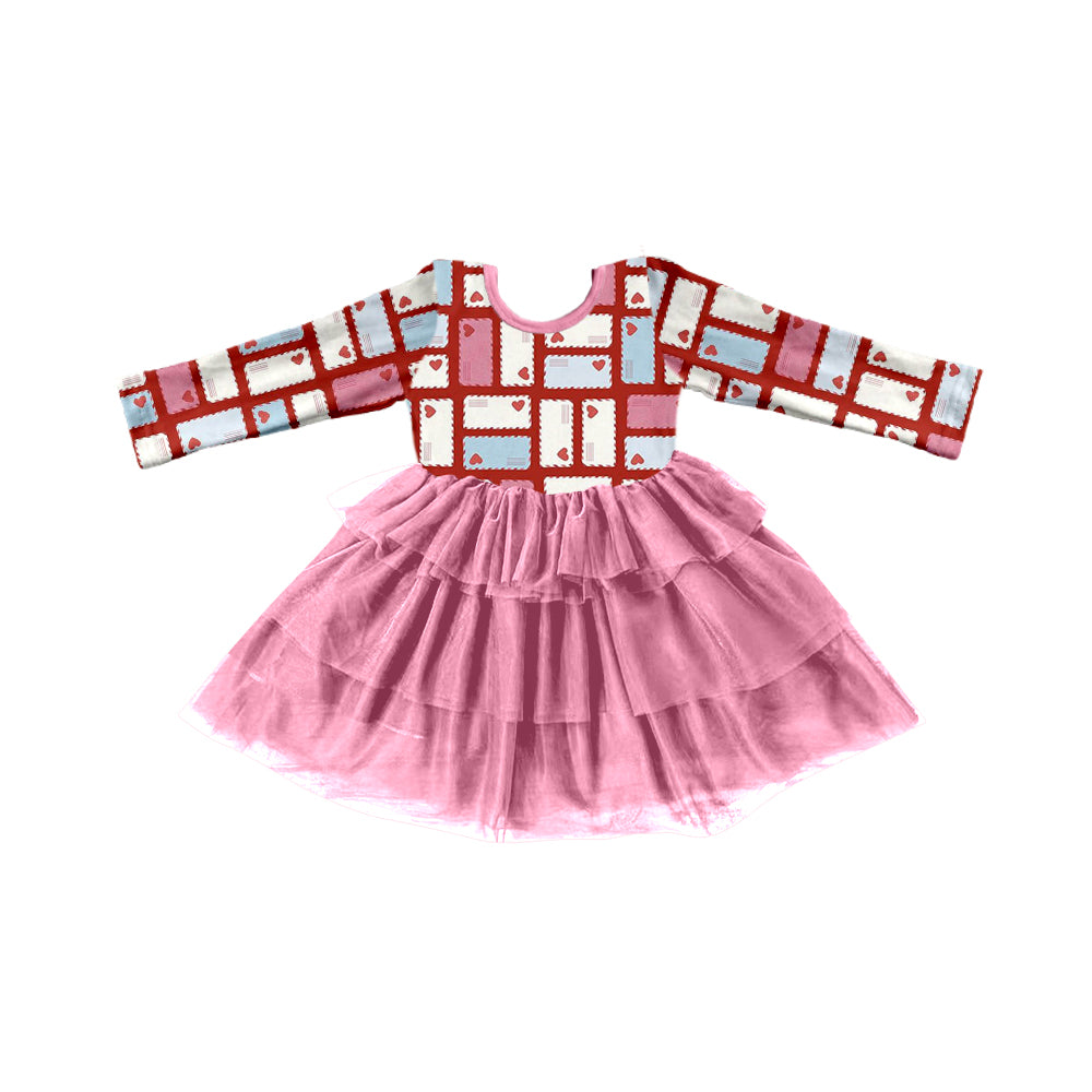 (Custom Design Preorder MOQ 5) Love letter Print Girls Valentine's Knee Length Tulle Dress