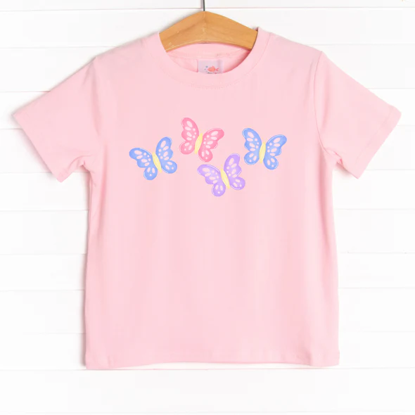 (Custom Design Preorder MOQ 5) Butterfly Pink Print Girls Summer Tee Shirts Top