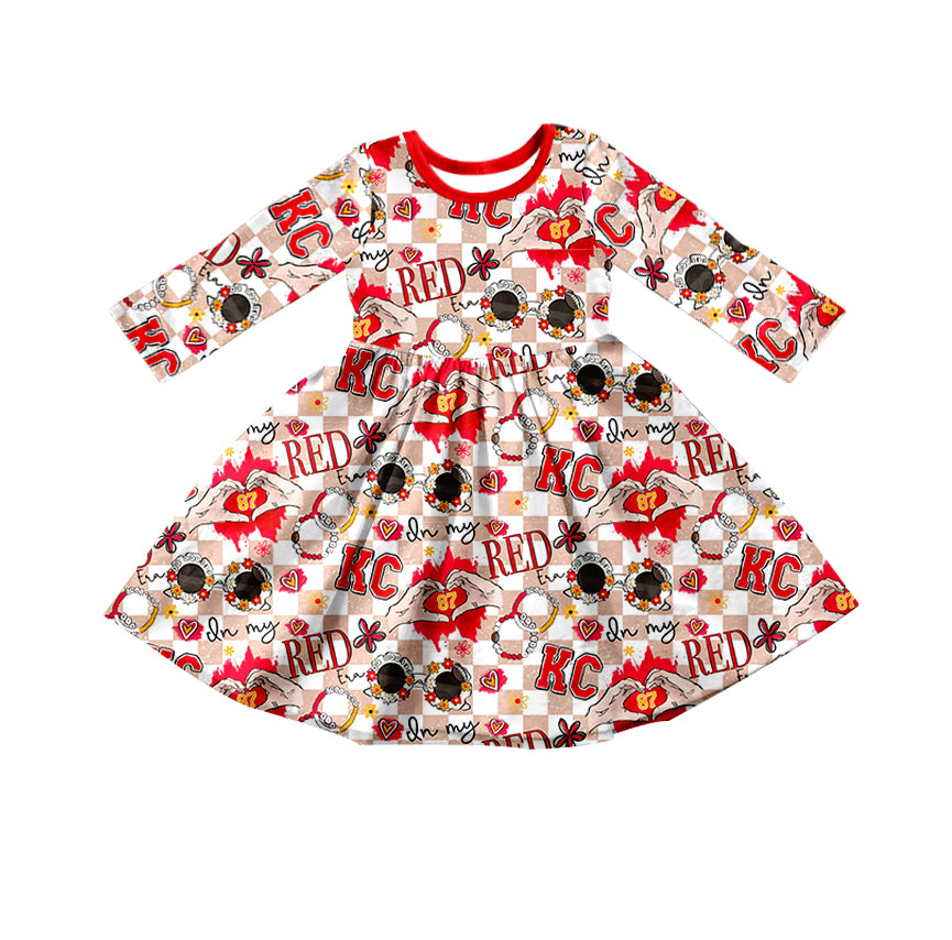 (Custom Design Preorder MOQ 5) Team's KC Swiftie Red Print Girls Fall Knee Length Dress