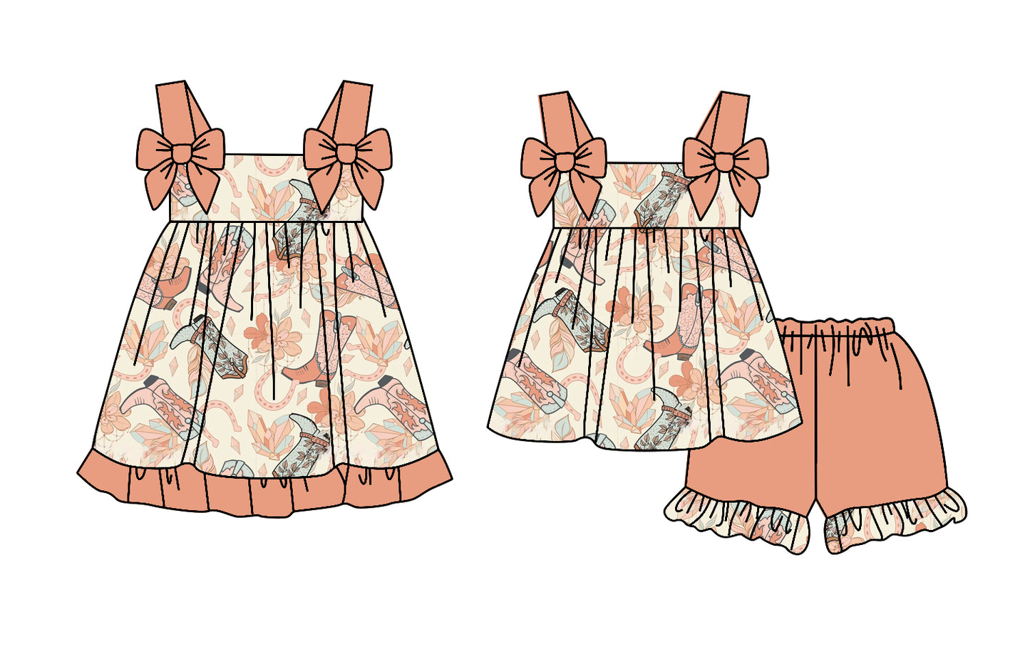 2.24(Custom Design Preorder MOQ 5 Each Design) Flowers Boots Print Girls Summer Matching Clothes Sisters Wear