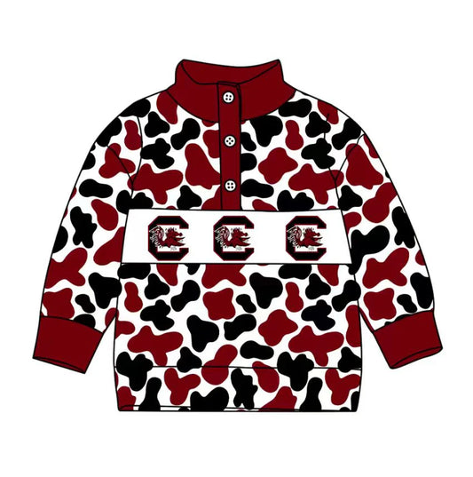 (Custom Design Preorder MOQ 5 Each Item) Team's Gamecock Camo Print Long Sleeve Polo Top Mom and Me Matching Clothes