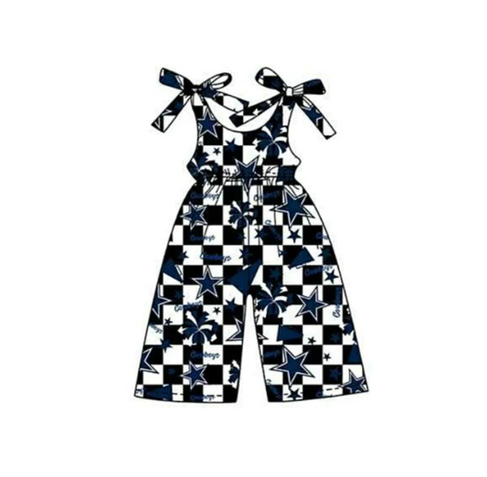 (Custom Design Preorder MOQ 5) Team's Cowboys Stars Cheer Plaid Print Girls Summer Jumpsuits