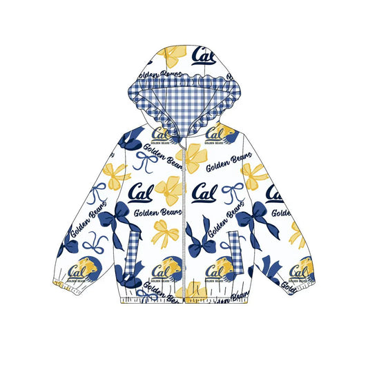 (Custom Design Preorder MOQ 5) Team's Golden Bears Bows Print Pockets Girls Long Sleeve Zipper Jackets Top