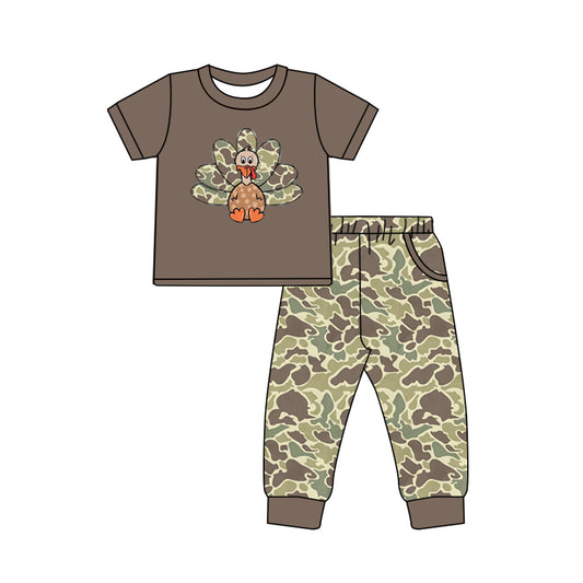 (Custom Design Preorder MOQ 5) Turkey Top Camo Pants Boys Thanksgiving Clothes Set