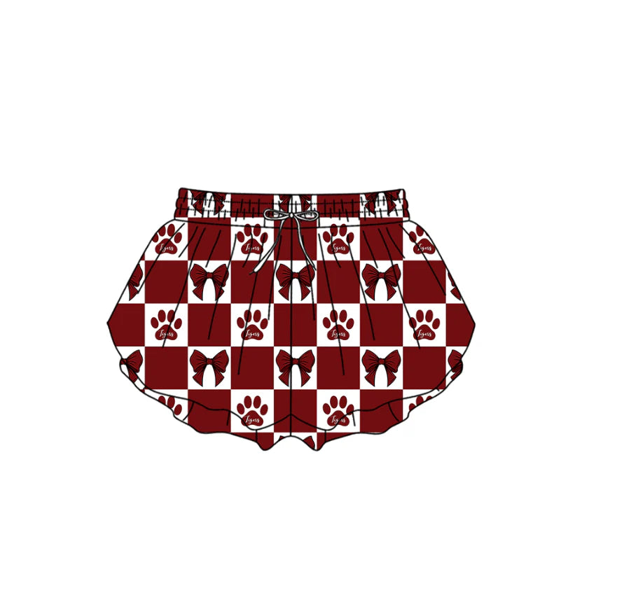 (Custom Design Preorder MOQ 5 Each Design) Team's Paw Wine Print Summer Bottom Flutter Shorts Mom and Me Matching Clothes