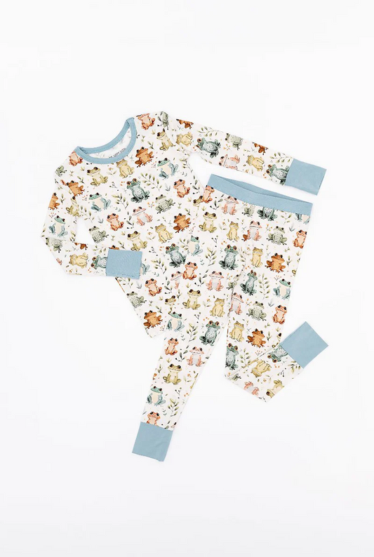 (Custom Design Preorder MOQ 20) Frog Print Boys Fall Bamboo Pajamas Clothes Set