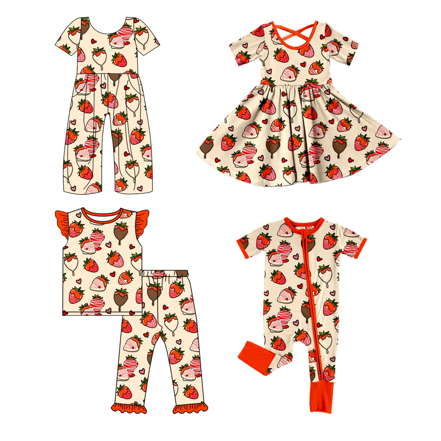 11.7(Custom Design Preorder MOQ 5 Each Design) Strawberry Heart Chocolate Print Girls Valentine's Day Matching Clothes Sisters Wear