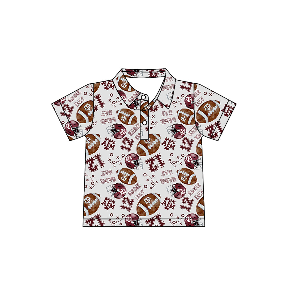 (Custom Design Preorder MOQ 5 Each Item) Team's Texas A&M Game Day Football Print Polo Top Mom and Me Matching Clothes