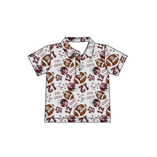 (Custom Design Preorder MOQ 5 Each Item) Team's Texas A&M Game Day Football Print Polo Top Mom and Me Matching Clothes