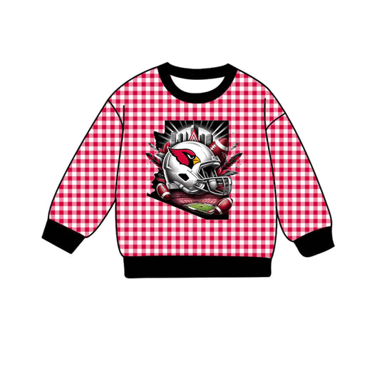 (Custom Design Preorder MOQ 5 Each Item) Team's Cardinals Plaid Print Long Sleeve Tee Shirts Top Mom and Me Matching Clothes