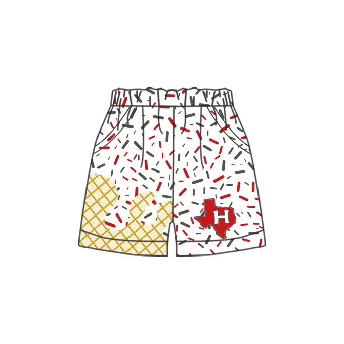 (Custom Design Preorder MOQ 5 Each Item) Team's H White Sprinkles Print Summer Bottom Shorts Mom and Me Matching Clothes