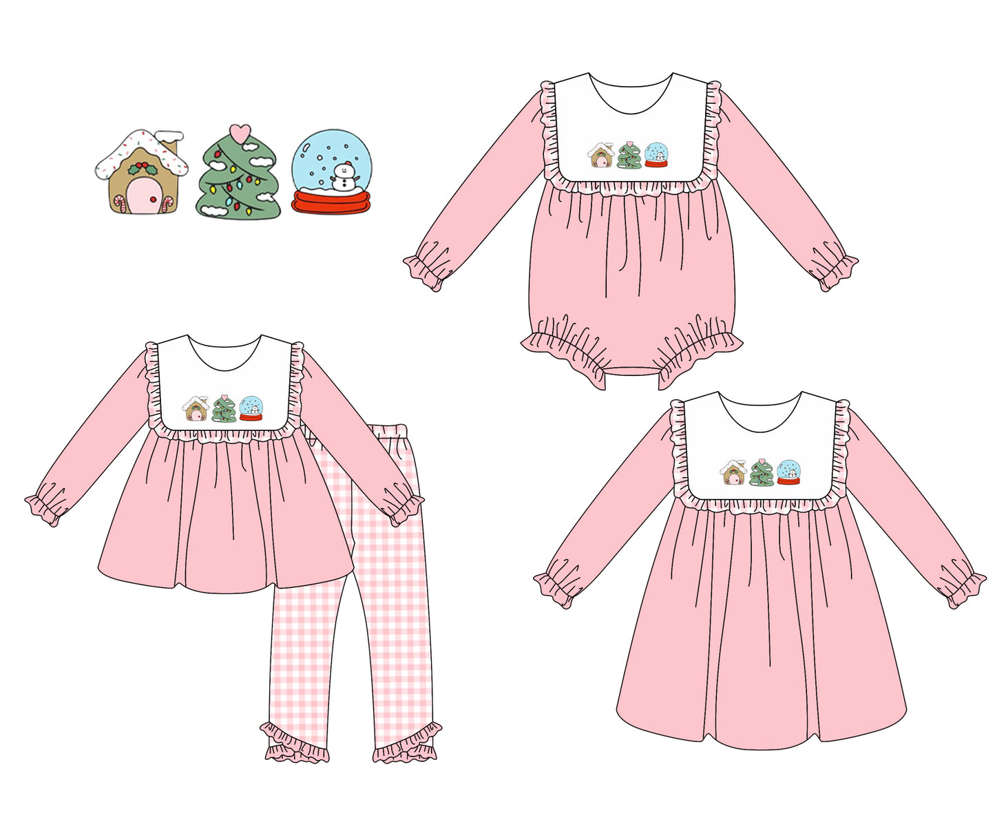 7.1(Custom Design Preorder MOQ 5 Each Design) Candy House Pink Print Girls Christmas Matching Clothes Sisters Wear