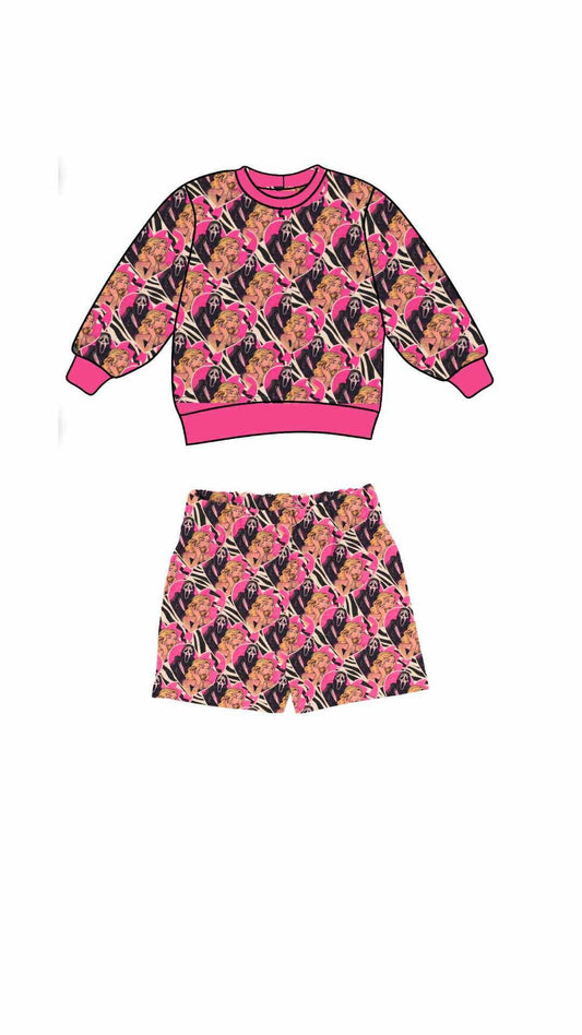 (Custom Design Preorder MOQ 5) Movie Characters Print Shorts Girls Halloween Clothes Set