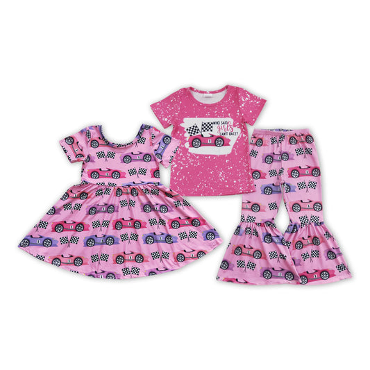 (Promotion)Pink Cars RACE Print Sisters Matching Clothes