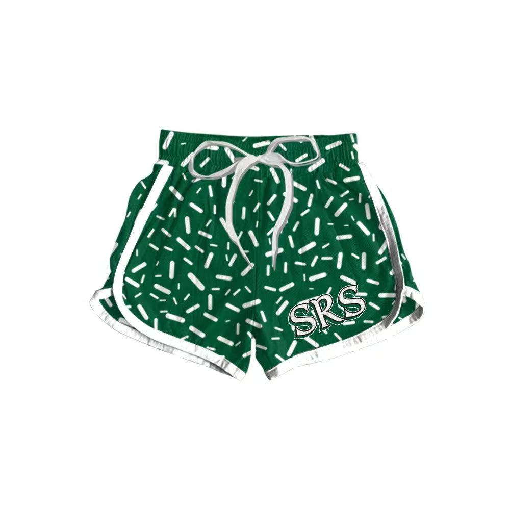 (Custom Design Preorder MOQ 5 Each Item) Team's SRS Green Sprinkles Print Summer Bottom Sports Shorts Mom and Me Matching Clothes