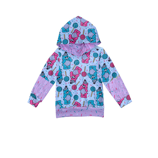 (Custom Design Preorder MOQ 5) Cartoon Bear Print Girls Hoodie Top