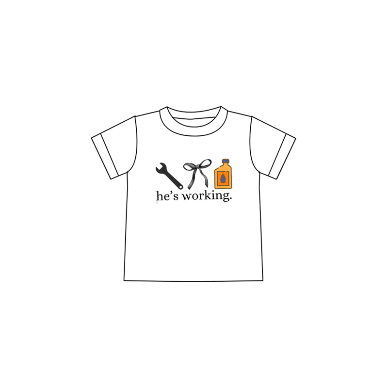 (Custom Design Preorder MOQ 5 )NO.4 he's working bow Print Girls Summer Tee Shirts Top