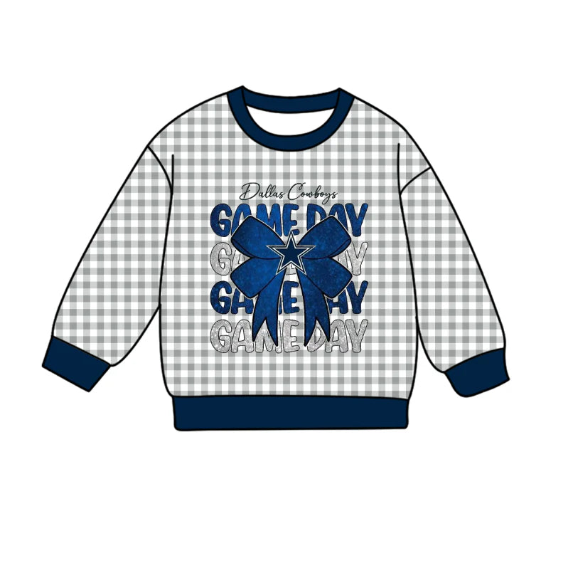 (Custom Design Preorder MOQ 5 Each Item) Team's COWBOYS GAME DAY Plaid Print Long Sleeve Tee Shirts Top Mom and Me Matching Clothes