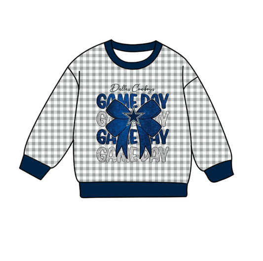 (Custom Design Preorder MOQ 5 Each Item) Team's COWBOYS GAME DAY Plaid Print Long Sleeve Tee Shirts Top Mom and Me Matching Clothes