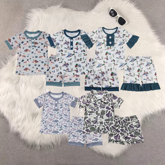 Duck & Camo Shorts Kids Summer Pajamas Clothes Set Sibling Wear