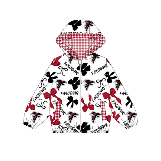 (Custom Design Preorder MOQ 5) Team's Atlanta Falcons Bows Print Pockets Girls Long Sleeve Zipper Jackets Top