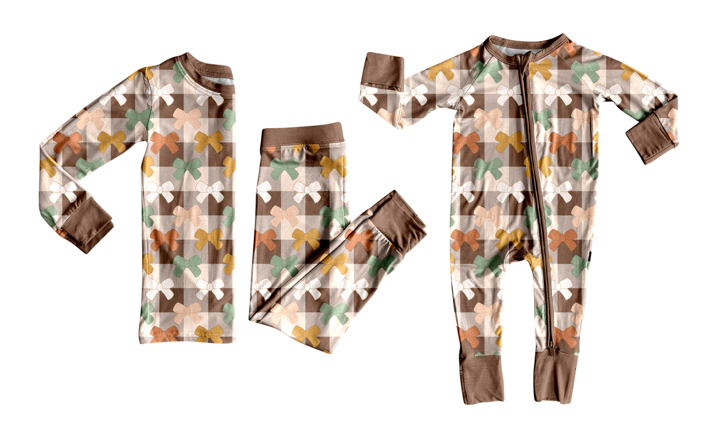 5.24(Custom Design Preorder MOQ 5 Each Design) Colorful Bows Plaid Print Girls Fall Pajamas Matching Clothes Sisters Wear