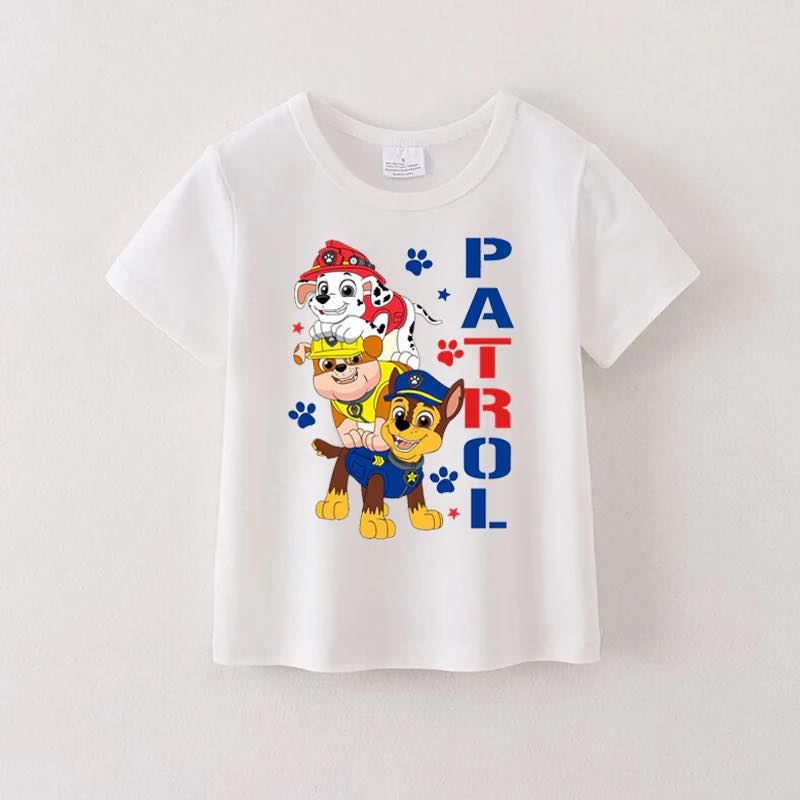 (Custom Design Preorder MOQ 5) Cartoon Dog Print Kids Summer Tee Shirts Top