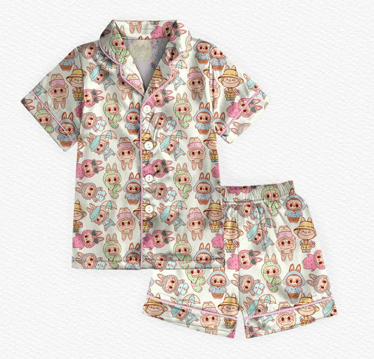 (Custom Design Preorder MOQ 5 Each Design) Cartoon Labub* Print Summer Buttons Pajamas Sets Mom and Me Matching Clothes