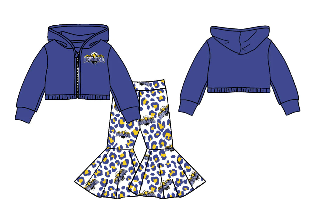 (Custom Design Preorder MOQ 5) Team's MOULTON-UDELL Print Bell Pants Hoodie Jacket Top Girls Clothes Set