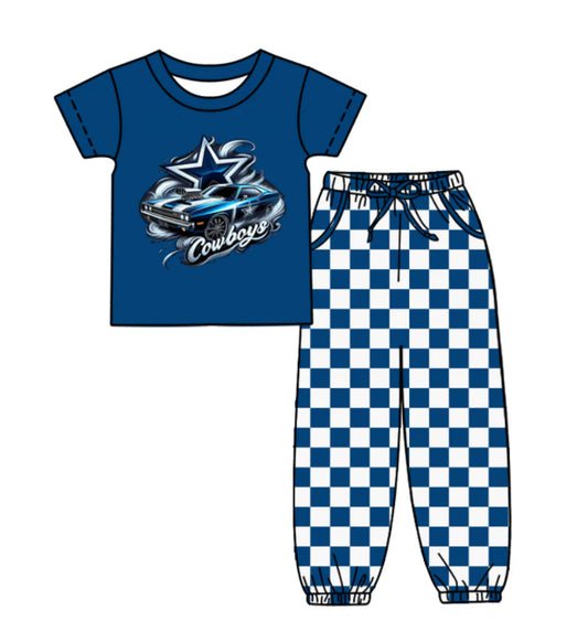 (Custom Design Preorder MOQ 5) Team's Cowboys Top Plaid Joggers Kids Clothes Set