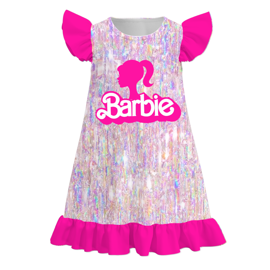 (Custom Design Preorder MOQ 5) Pink BA Print Girls Knee Length Summer Dress