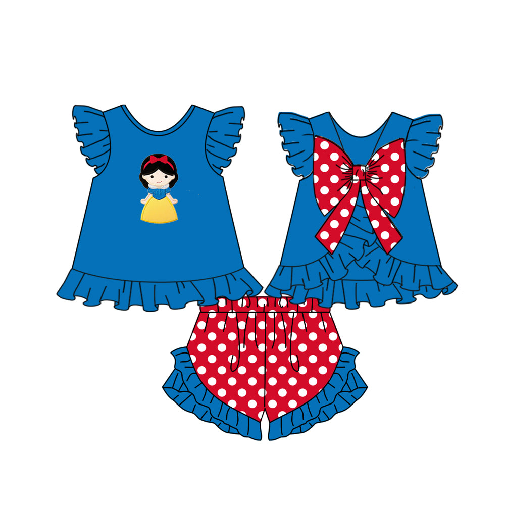 11.16(Custom Design Preorder MOQ 5) Cartoon Princess Blue Red Print Girls Summer Clothes Set