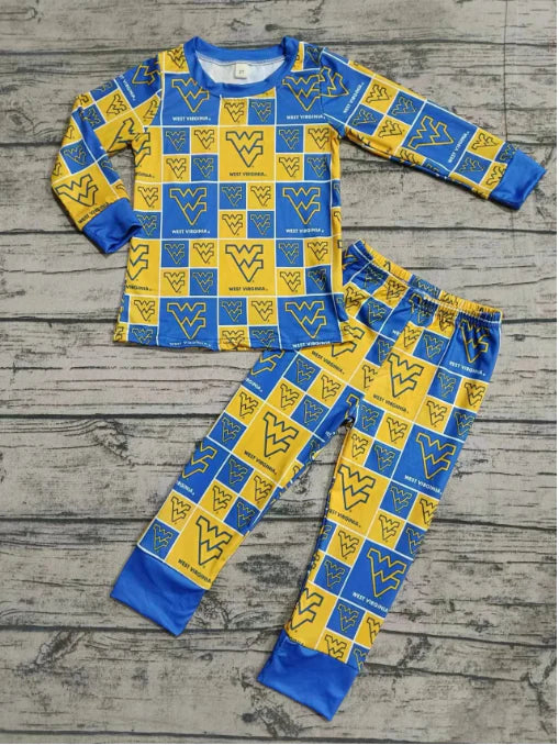 (Custom Design Preorder MOQ 5) Team's WV Print Pants Kids Fall Pajamas Clothes Set