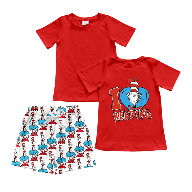 11.28(Custom Design Preorder MOQ 5) Dr.Reading Red Top White Shorts Boys Summer Clothes Set