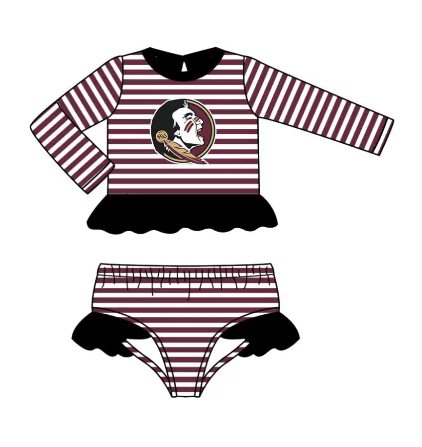 (Custom Design Preorder MOQ 5) Team's Florida State Stripes Print Girls 2 Pieces Swimsuits