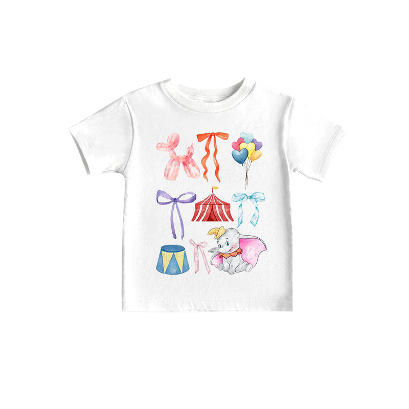(Custom Design Preorder MOQ 5)NO.24 Cartoon Elephant Bows Print Girls Summer Tee Shirts Top