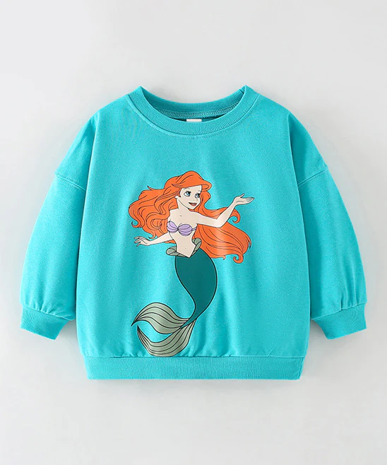 (Custom Design Preorder MOQ 5) Blue Cartoon Mermaid Print Girls Tee Shirts Top