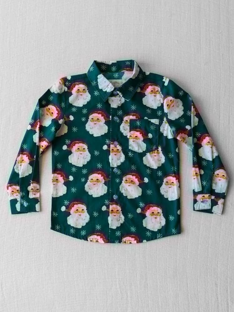 (Custom Design Preorder MOQ 5) Santa Green Print Boys Christmas Tee Shirts Top