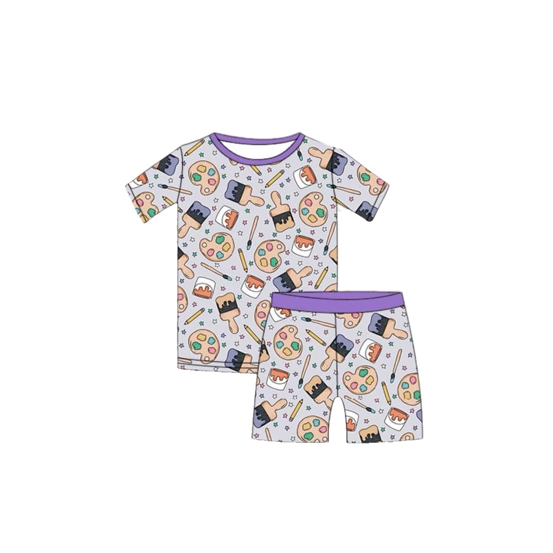 (Custom Design Preorder MOQ 5) Drawing Print Boys Summer Pajamas Clothes Set