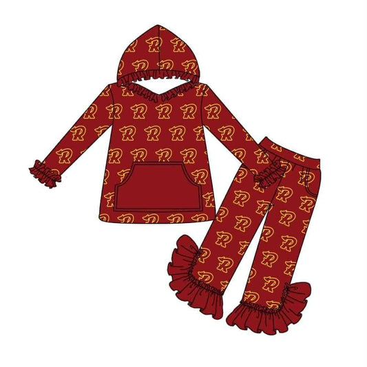 (Custom Design Preorder MOQ 5) Team's R Red Print Girls Fall Hoodie Clothes Set